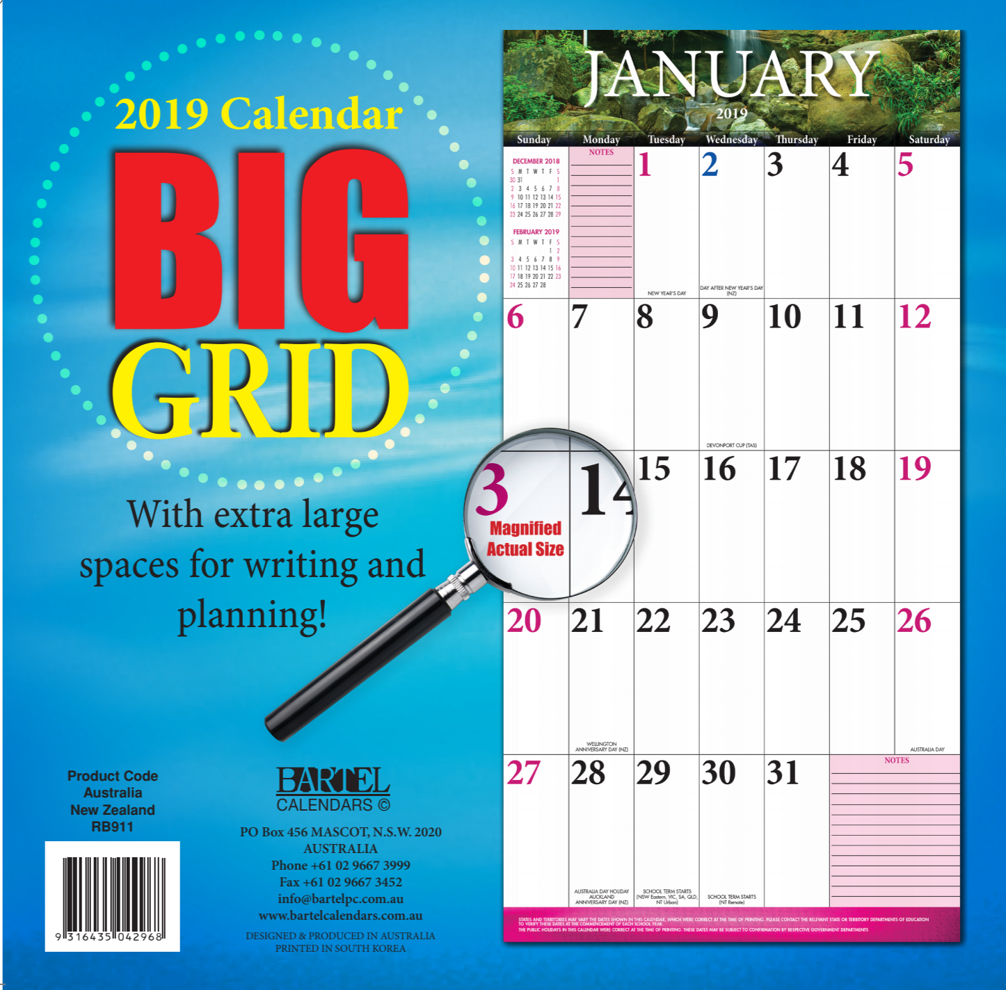 Bartel 2019 Wall Calendar (Ruby Range), Big Grid, 30cm x 30cm, Postage