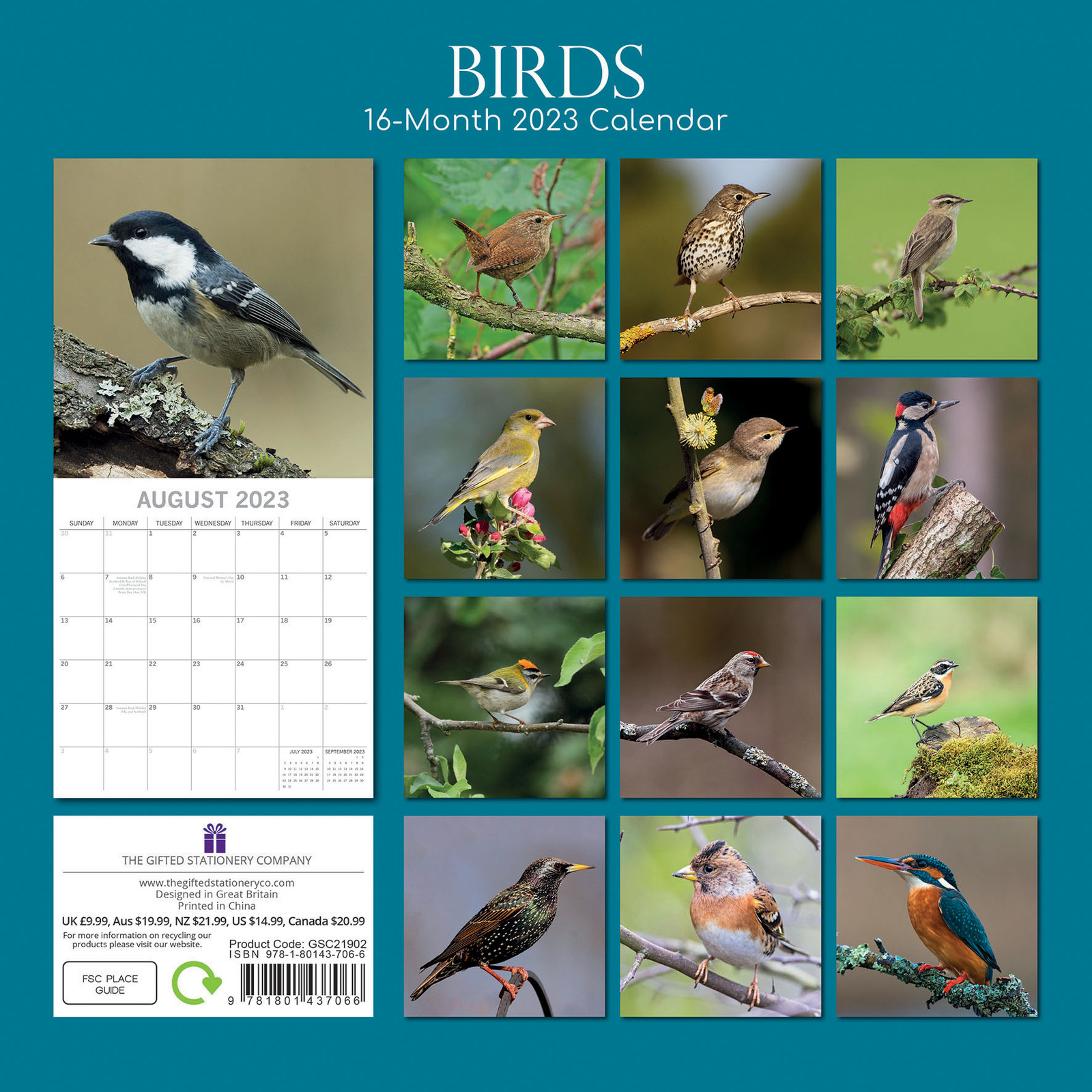 Au Calendar 2023 2023 Calendar Birds Square Wall by The Gifted Stationery GSC21902 The Gifted Stationery Co Ltd