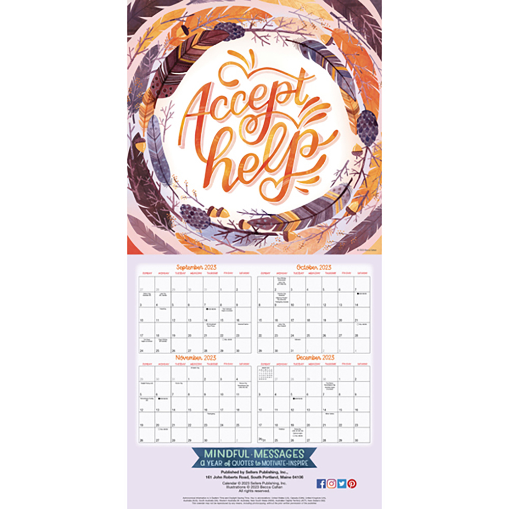 Mindful Messages 16Month 2024 Square Wall Calendar by Becca Cahan