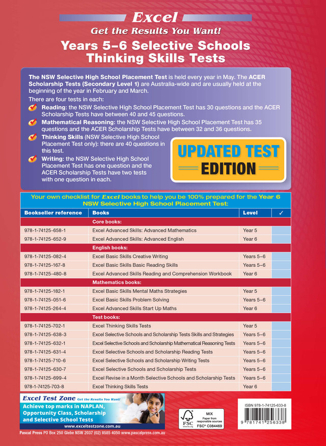 Excel Selective Schools & Scholarship Tests Thinking Skills Years 5-6 ...