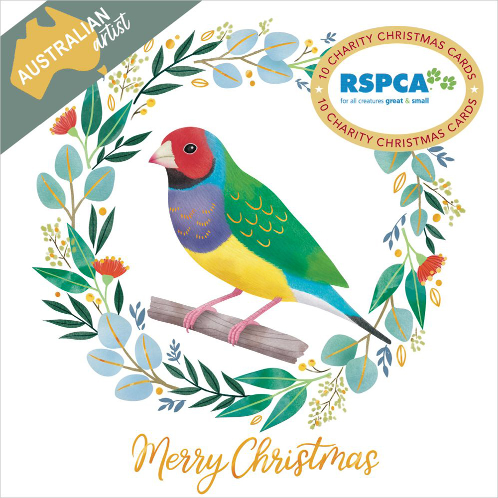 Charity Christmas Card RSPCA Gouldian Finch Wreath