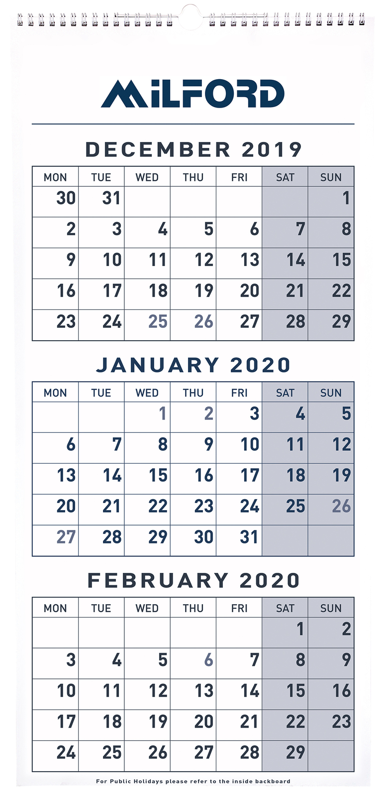 2020 Milford Wall Calendar 441050