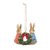 Beatrix Potter by Jim Shore Hanging Ornament 8cm Peter Rabbit With Flopsy Holiding Wreath, Whitehill 6010690