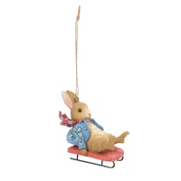 Beatrix Potter by Jim Shore Hanging Ornament 6cm Peter Rabbit Sledging, Whitehill 6010691