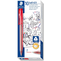 Staedtler Ballpoint Pen 423 0.7mm Fine Ice Retractable Triangular Red Box of 10