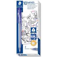 Staedtler Ballpoint Pen 423 0.7mm Fine Ice Retractable Triangular Blue Box of 10