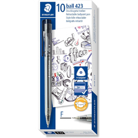 Staedtler Ballpoint Pen 423 0.7mm Fine Ice Retractable Triangular Black Box of 10