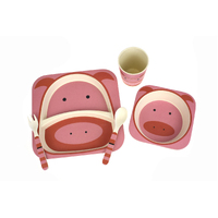 BambooZoo Dinner Set 5 Piece Eco-Friendly Kids Pig, Eleganter J012-1