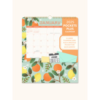 2025 Calendar Fruit & Flora Pockets Plus Wall Orange Circle Studio 25151