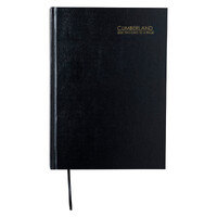 2025 Diary Cumberland Classic A4 2 Pages to a Day Black Casebound 40CBK25