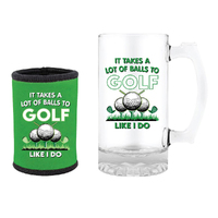 Tankard and Stubby Holder Gift Set 490mL It Takes a Lot of Balls Landmark BG1927