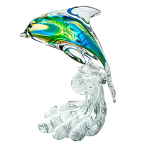 Coloured Art Glass Miniature Dolphin Green on Wave Figurine Collectible CMG BREACHG