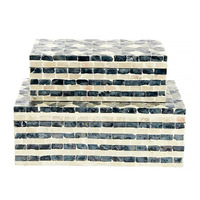 Nya Inlay Boxes Set of 2 Navy/Ivory, Home Decor, Coast to Coast Home FU2750