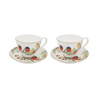 PNC Cups & Saucers Set 250mL Red Breasted Robin 4-Piece Fine Bone China CW1503