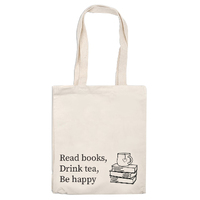 Artico Tote Bag Read Books Drink Tea Be Happy Library Shopping Bag TB010