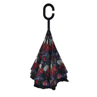 Artico Inverted Reverse Umbrella Windproof Double Layer C-Handle Bluhen Black Floral BH49