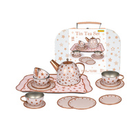 Kaper Kidz Pretend Play Toy Tin Tea Set in Suitcase 15-Piece Gold Star, Eleganter CH42056