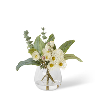 Elme Living Artificial Flowers Flowering Eucalyptus Leaf Mix in Alma Vase 25cm White AL.145.CLWH