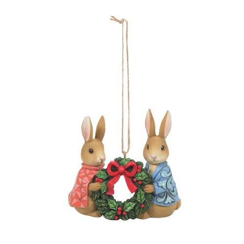 Beatrix Potter by Jim Shore Hanging Ornament 8cm Peter Rabbit With Flopsy Holiding Wreath, Whitehill 6010690