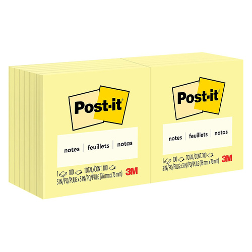 3M Post-It Notes 76x76 Canary Yellow Pack of 12 654YW