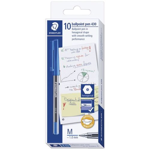 Staedtler Ballpoint Pen 430 1.0mm Medium Blue Box of 10