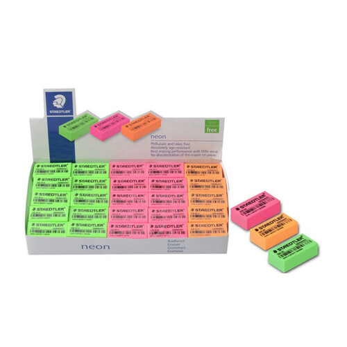 Staedtler Neon Erasers 33x16mm Small Assorted Box of 50