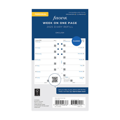 2025 Refill Filofax Classic Personal Week to Page FF-25-68426