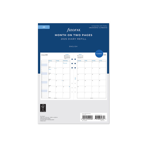 2025 Refill Filofax Classic A5 Month to View FF-25-68510