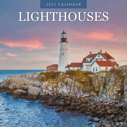 2025 Calendar Lighthouses 16-Month Square Wall Red Robin RR250224