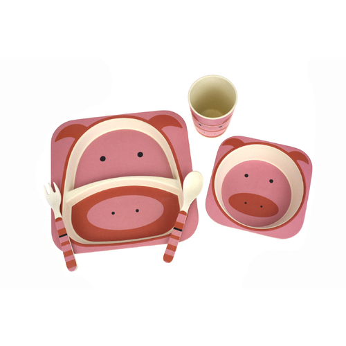 BambooZoo Dinner Set 5 Piece Eco-Friendly Kids Pig, Eleganter J012-1