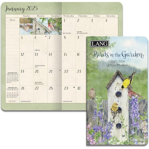 2025-2026 2-Year Planner Birds In The Garden by Jane Shasky Pocket Monthly, Lang 25991071093