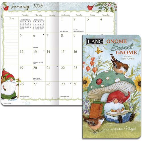 2025-2026 2-Year Planner Gnome Sweet Gnome by Susan Winget Pocket Monthly, Lang 25991071111