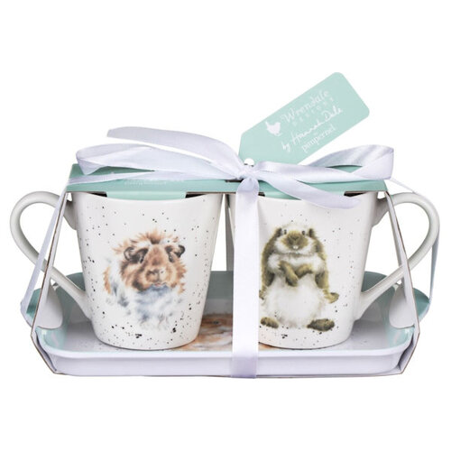 Royal Worcester Wrendale Designs Mug & Tray Set Hamster Rabbit Guinea Pig 3-Piece, Whitehill X0011659139