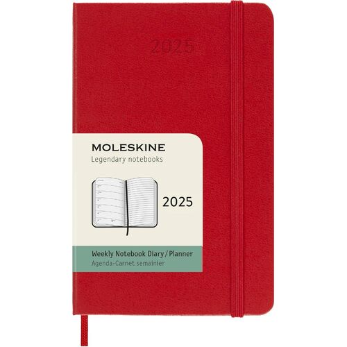 2025 Diary Moleskine Pocket Weekly Notebook Hard Cover Scarlet Red