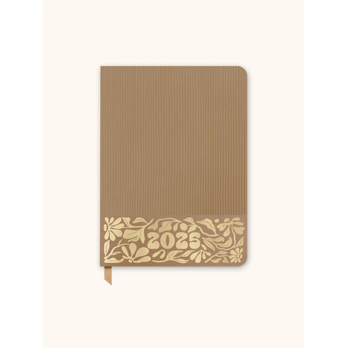 2025 17-Month Planner Dual-Textured Leaves on Hazelnut Medium Weekly/Monthly Orange Circle Studio 25389