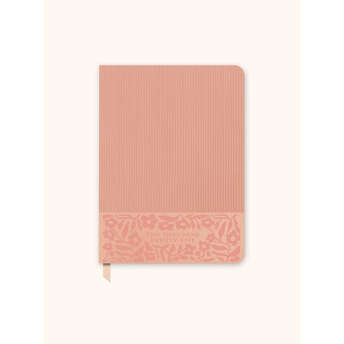 2025 17-Month Planner Dual-Textured Flowers on Rose Quartz Large Weekly/Monthly Orange Circle Studio 25401