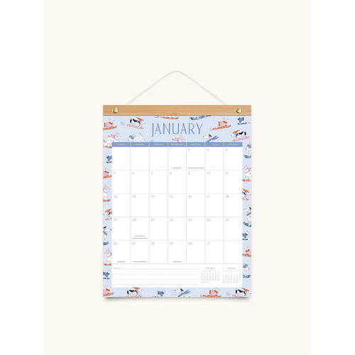 2025 Calendar Dog Days Bamboo Hanger Wall Orange Circle Studio 25178