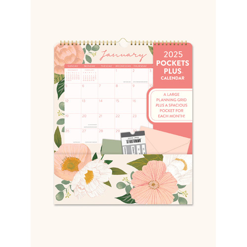 2025 Calendar Bella Flora Pockets Plus Wall Orange Circle Studio 25150