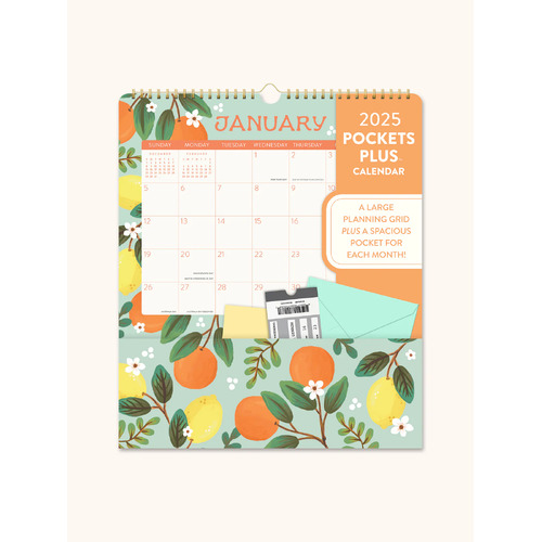 2025 Calendar Fruit & Flora Pockets Plus Wall Orange Circle Studio 25151