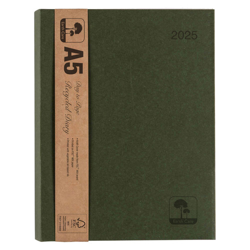 2025 Diary Cumberland Earthcare Enviro A5 Day to Page Green Spiral 51SEC25