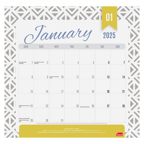 2025 Calendar Sasco Magnetic Wall 325x315mm Bronze 401625