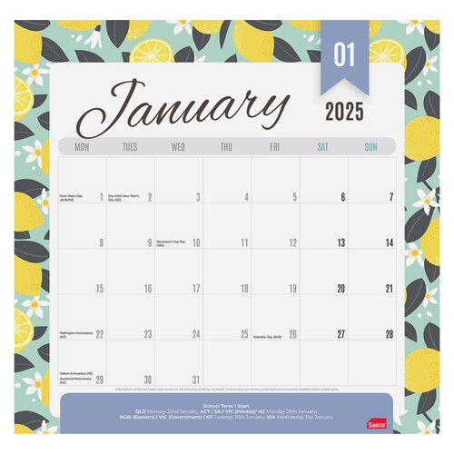 2025 Calendar Sasco Magnetic Wall 325x315mm Lemon 401625