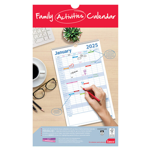 2025 Calendar Sasco Family Activities 250 x 410mm Month To View 1054025