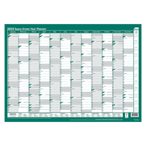 2025 Year Planner Sasco 700x500mm Wall Green 1059725