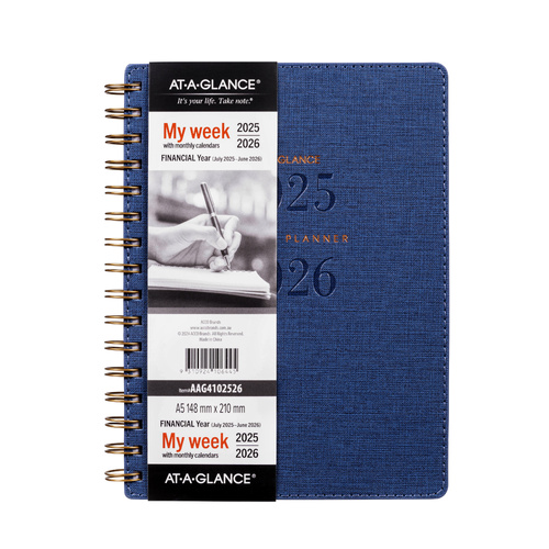 2025-2026 Financial Year Diary At-A-Glance A5 Week to View Navy AAG4102526