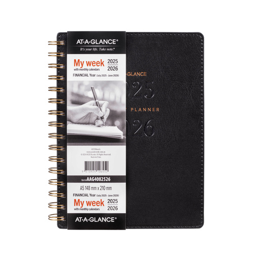 2025-2026 Financial Year Diary At-A-Glance A5 Week to View Black AAG4082526