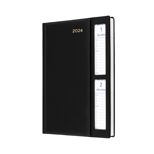 2024 Diary Collins Belmont Desk A5 2 Days to a Page Black Windowfaced 287W.V99