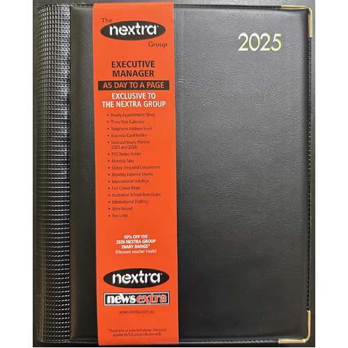 2025 Diary Nextra Executive A5 Day to Page Black NXA5D