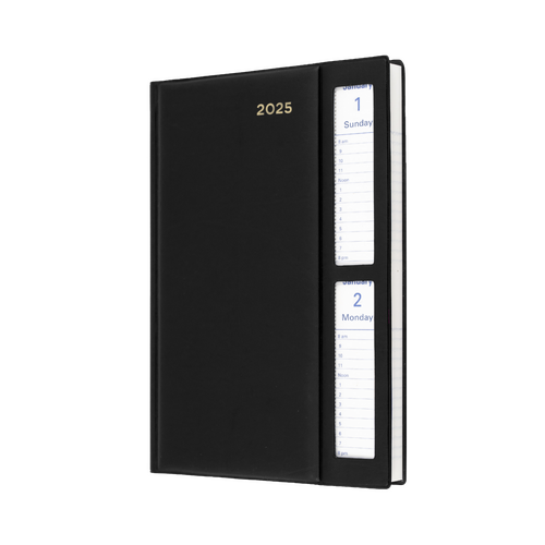 2025 Diary Collins Belmont Desk A5 2 Days to a Page Windowfaced Black 287W.V99