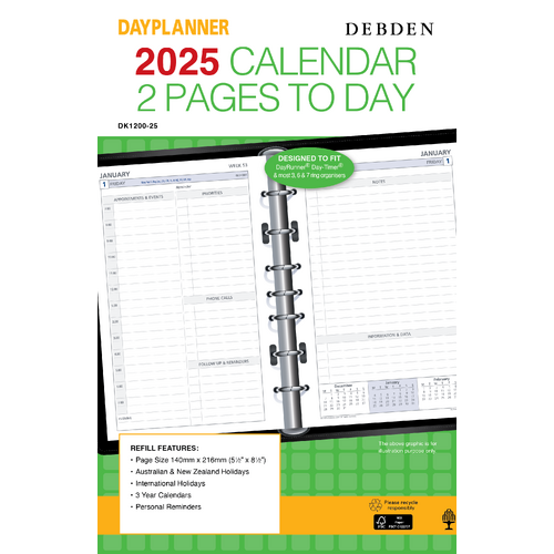 2025 Refill Debden DayPlanner Desk 2 Pages to a Day DK1200